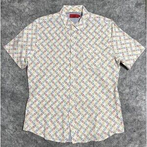 Project Red Paper Clip Allover Print Shirt Men's XL Multi Button Up Cotton